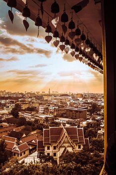 Scenery of Bangkok Cityscape  at dusk From Golden Mountain Temple