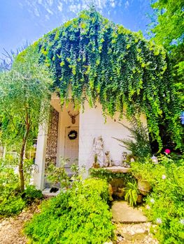 Garden cottage with beautiful blooms flower Homesthetics house idea green