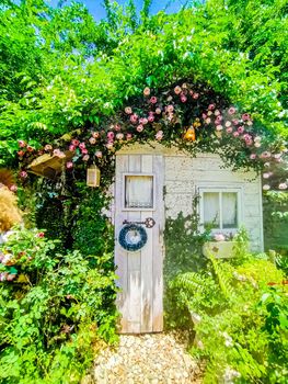 Garden cottage with beautiful blooms flower Homesthetics house idea nature decoration