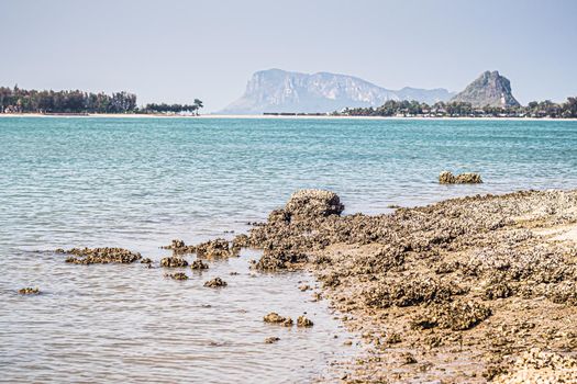 Beach rock horizon scenics Calm sea blue water ocean  blue sky