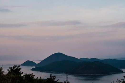 Panorama scenery of Mountain landscape at evening sunset nature background
