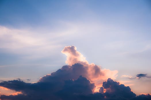 Clouds twilight sky in pastel color Pink and blue, colorful spiritual background.