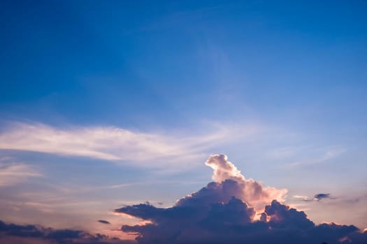 Clouds twilight sky in pastel color Pink and blue, colorful spiritual background.