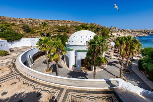 The beautiful buildings at Kalithea Springs constructed in the 1930s, Rhodes Island, Greece, Europe. Kallithea Therms, Kallithea Springs located at the bay of Kallithea on Rhodes island, Greece. 