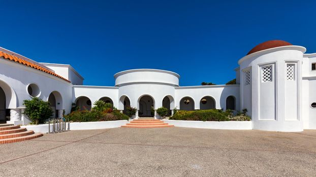 The beautiful buildings at Kalithea Springs constructed in the 1930s, Rhodes Island, Greece, Europe. Kallithea Therms, Kallithea Springs located at the bay of Kallithea on Rhodes island, Greece. 