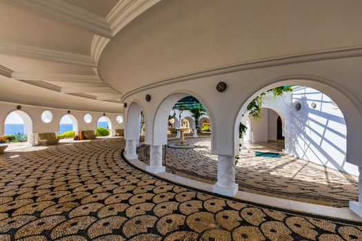 The beautiful buildings at Kalithea Springs constructed in the 1930s, Rhodes Island, Greece, Europe. Kallithea Therms, Kallithea Springs located at the bay of Kallithea on Rhodes island, Greece. 