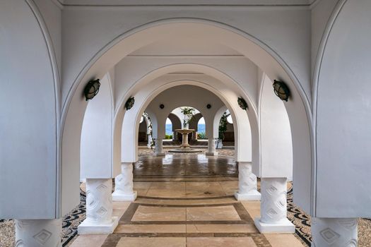 The beautiful buildings at Kalithea Springs constructed in the 1930s, Rhodes Island, Greece, Europe. Kallithea Therms, Kallithea Springs located at the bay of Kallithea on Rhodes island, Greece. 