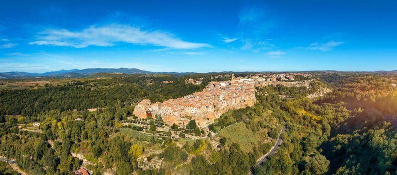 Medieval Pitigliano town over tuff rocks in province of Grosseto, Tuscany, Italy. Pitigliano is a small medieval town in southern Tuscany, Italy.