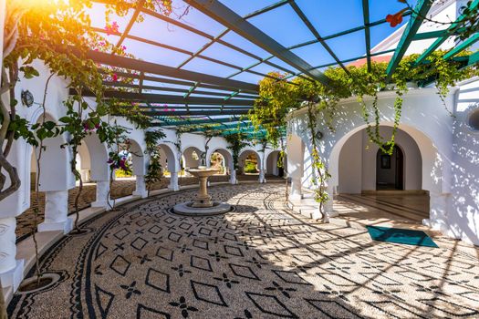 The beautiful buildings at Kalithea Springs constructed in the 1930s, Rhodes Island, Greece, Europe. Kallithea Therms, Kallithea Springs located at the bay of Kallithea on Rhodes island, Greece. 