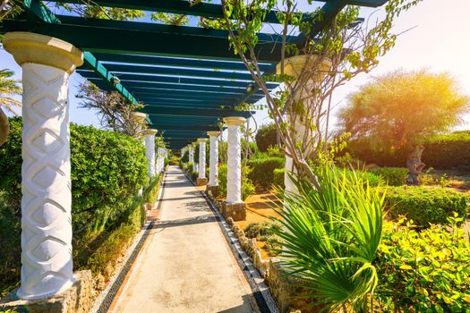 The beautiful buildings at Kalithea Springs constructed in the 1930s, Rhodes Island, Greece, Europe. Kallithea Therms, Kallithea Springs located at the bay of Kallithea on Rhodes island, Greece. 