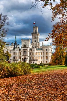 Hluboka Castle, historic chateau in Hluboka nad Vltavou in South Bohemia, Czech Republic. Famous Czech castle Hluboka nad Vltavou, medieval building with beautiful park. Prague, Czechia.