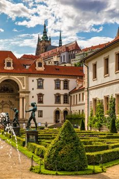 Waldstein palace garden (Valdstejnska Zahrada) and building of the Senate of Czech Republic in Prague. Wallenstein Palace Gardens, Prague, Czech Republic, Europe