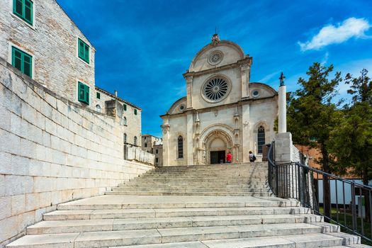 Croatia, city of Sibenik, panoramic view of the old town center and cathedral of St James, most important architectural monument of the Renaissance era in Croatia, UNESCO World Heritage