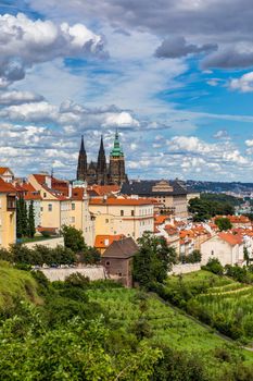 Prague Castle and Lesser Town panorama. View from Petrin Hill. Prague, Czech Republic. View of Prague Castle from Strahov monastery. Prague, Czech Republic 