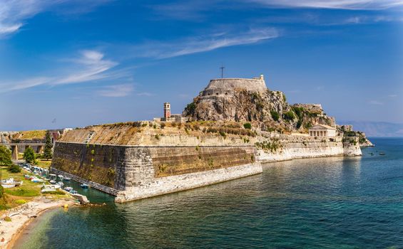 The old Venetian fortress of Corfu town, Corfu, Greece. The Old Fortress of Corfu is a Venetian fortress in the city of Corfu. Venetian Old Fortress (Palaio Frourio), Corfu, Ionian Islands, Greece