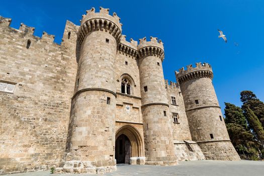 The Palace of the Grand Master of the Knights of Rhodes, Greece. Famous Knights Grand Master Palace (also known as Castello) in the Medieval town of Rhodes, Greece.