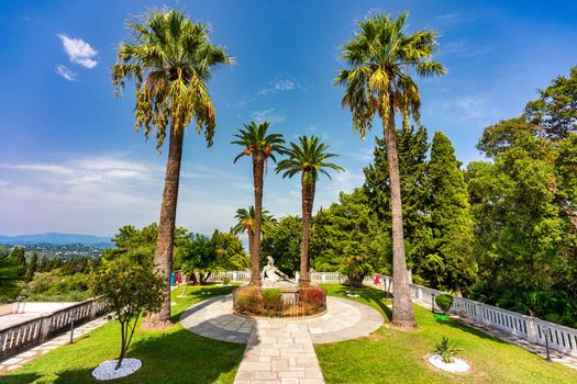 Achilleion palace in Corfu Island, Greece, built by Empress of Austria Elisabeth of Bavaria, also known as Sisi. The Achilleion palace in Corfu, Greece.
