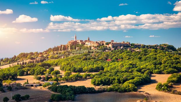 Pienza, a town in the province of Siena in Tuscany, Italy, Europe. Tuscany, Pienza italian medieval village. Siena, Italy. The small town of Pienza in Tuscany, Italy. 
