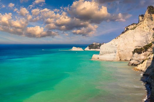 Beautiful view of Cape Drastis in the island of Corfu in Greece. Cape Drastis, the impressive formations of the ground, rocks and the blue waters panorama, Cape Drastis, Corfu, Greece, Ionian Islands.