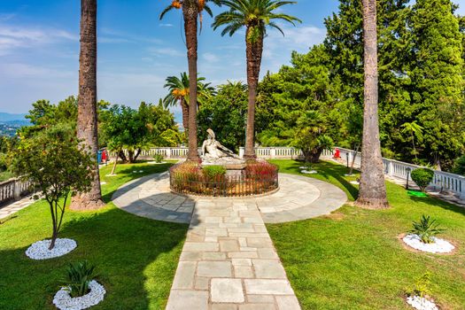 Achilleion palace in Corfu Island, Greece, built by Empress of Austria Elisabeth of Bavaria, also known as Sisi. The Achilleion palace in Corfu, Greece.