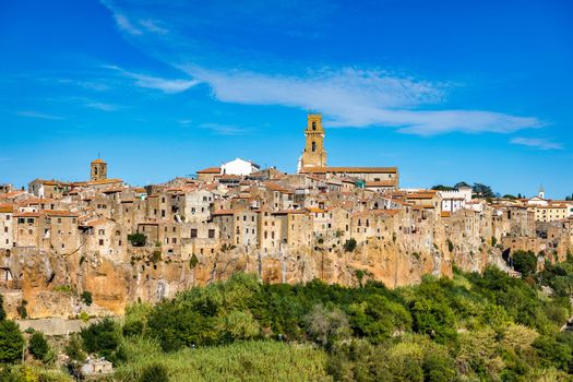 Medieval Pitigliano town over tuff rocks in province of Grosseto, Tuscany, Italy. Pitigliano is a small medieval town in southern Tuscany, Italy.
