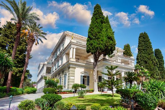 Achilleion palace in Corfu Island, Greece, built by Empress of Austria Elisabeth of Bavaria, also known as Sisi. The Achilleion palace in Corfu, Greece.