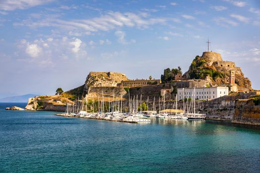 The old Venetian fortress of Corfu town, Corfu, Greece. The Old Fortress of Corfu is a Venetian fortress in the city of Corfu. Venetian Old Fortress (Palaio Frourio), Corfu, Ionian Islands, Greece