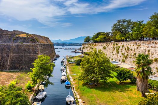 The old Venetian fortress of Corfu town, Corfu, Greece. The Old Fortress of Corfu is a Venetian fortress in the city of Corfu. Venetian Old Fortress (Palaio Frourio), Corfu, Ionian Islands, Greece
