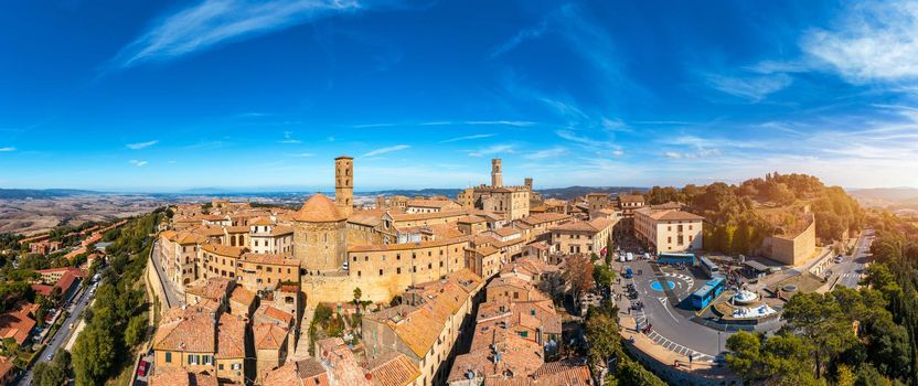 Tuscany, Volterra town skyline, church and panorama view. Maremma, Italy, Europe. Panoramic view of Volterra, medieval Tuscan town with old houses, towers and churches, Volterra, Tuscany, Italy.