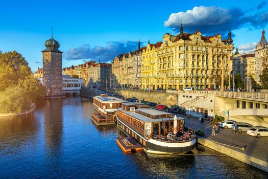 Charles Bridge sunset view of the Old Town pier architecture, Charles Bridge over Vltava river in Prague, Czechia. Old Town of Prague with Charles Bridge, Prague, Czech Republic.