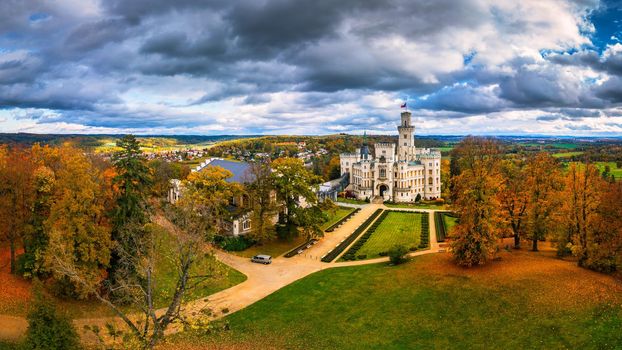 Hluboka Castle, historic chateau in Hluboka nad Vltavou in South Bohemia, Czech Republic. Famous Czech castle Hluboka nad Vltavou, medieval building with beautiful park. Prague, Czechia.