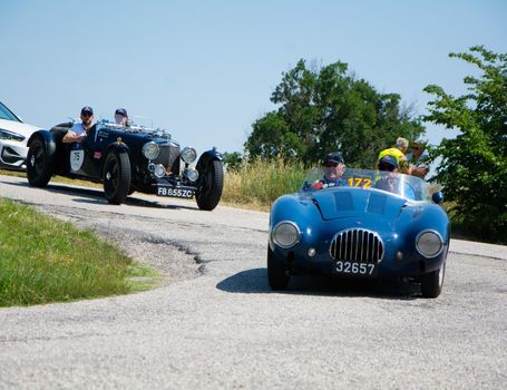 URBINO - ITALY - JUN 16 - 2022 : O.S.C.A. MT4 1350 2AD 1955 on an old racing car in rally Mille Miglia 2022 the famous italian historical race (1927-1957