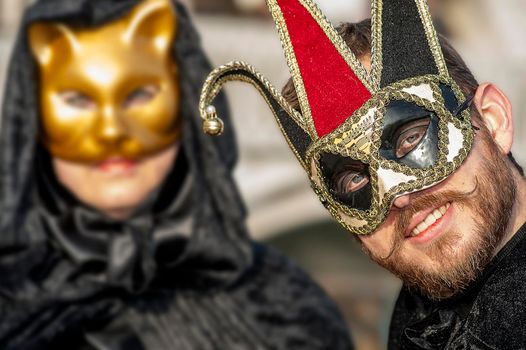 VENICE, ITALY - Febrary 5 2018: The masks of the Venice carnival 2018