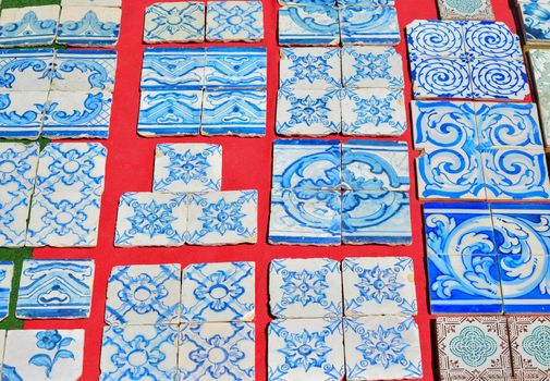 Vintage tile azulejo on the flea market in Lisbon Portugal