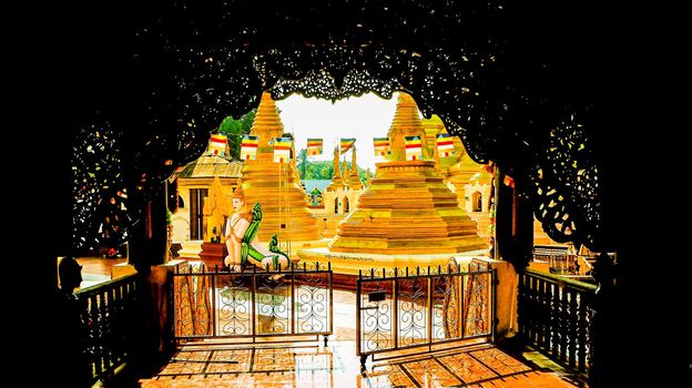 Myanmar Traditional Architecture Design, Traditional Myanmar Style Pattern Decorative In Temple