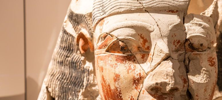 Turin, Italy - Circa January 2022: sandtone statue archaeology in Egyptian Museum - 1190 B.C.