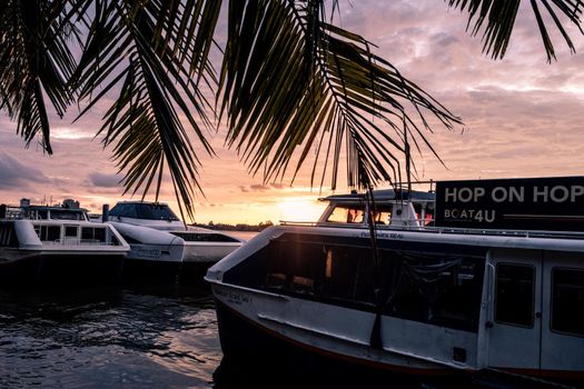 Bangkok Thailand Bangkok Smart Ferry electric passenger boat service Urban Line at pier waiting for depart at sunset