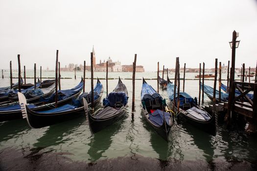 Gondolas parking in the traditional Venetian rowing boat, Venice