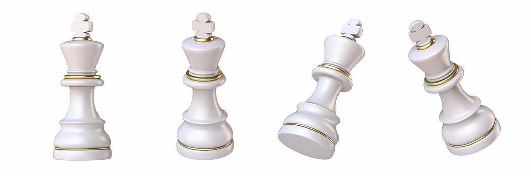 White chess King in four different angled views 3D rendering illustration isolated on white background