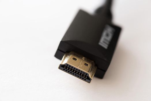 HDMI Cable with closeup on the connector plug