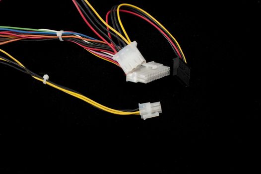 ATX Molex power connector plugs with wires isolated on black background