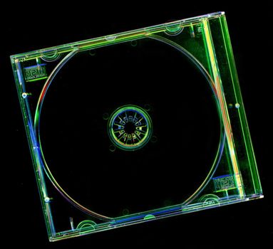 glowing edges of a CD music jewel case with black background