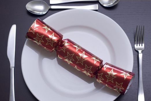 A place setting made up for chrismas dinner