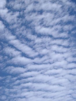 a bright fluffy clouded blue sky