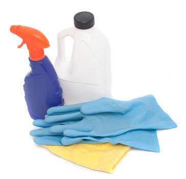 domestic cleaning products isolated on a white background