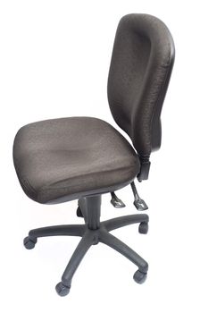 Comfortable modern moveable black office chair on wheels with adjustable seating isolated on white
