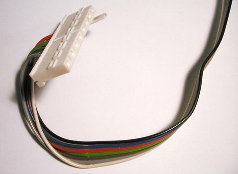 A multiway header connector and wire on white background