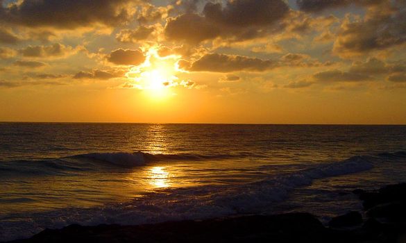 sunset over tropical waters, Cozumel, Mexico