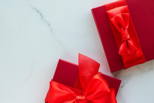 Romantic celebration, lifestyle and birthday present concept - Luxury red holiday gifts on marble