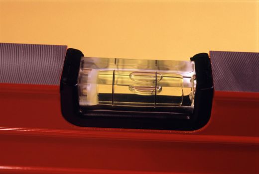 Close up detail of the bubble on a spirit level in a construction or building concept